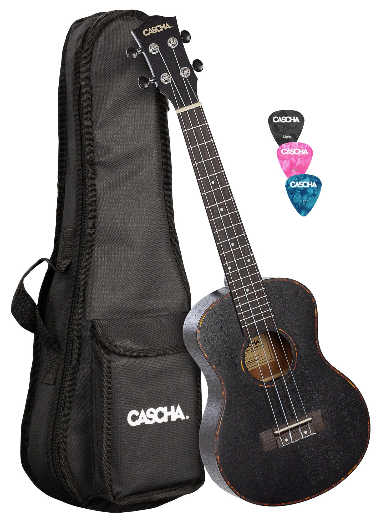 Cascha HH 2305L Premium Mahagoni Tenor Ukulele Set Schwarz Linkshänder  - Retoure (Zustand: wie neu)