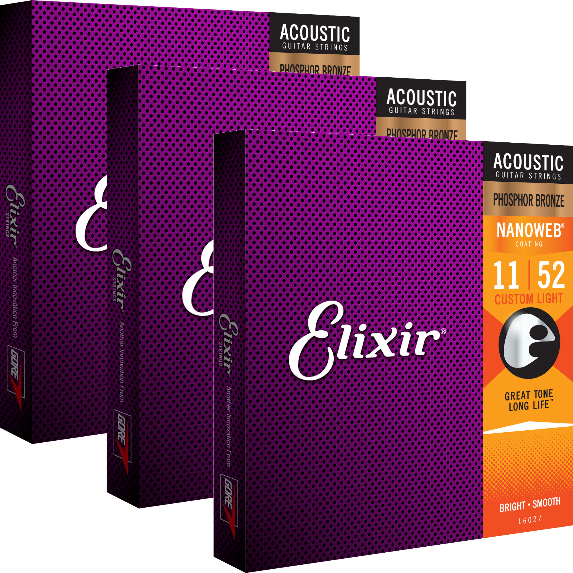 Elixir 16027 Akustik Phosphor Nanoweb Custom Light 3x Set