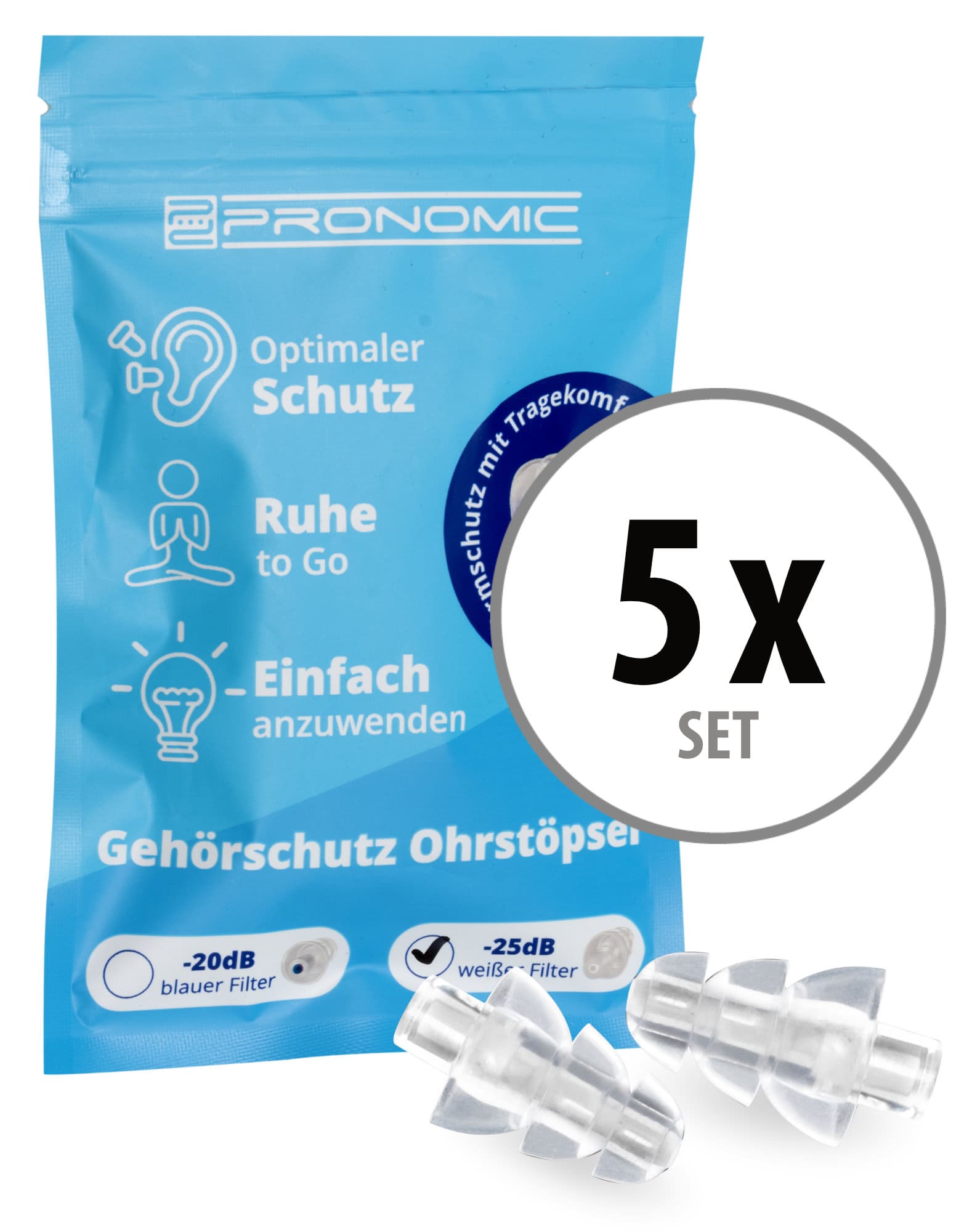 Pronomic E25 Gehörschutz Ohrstöpsel 25dB 5x Set