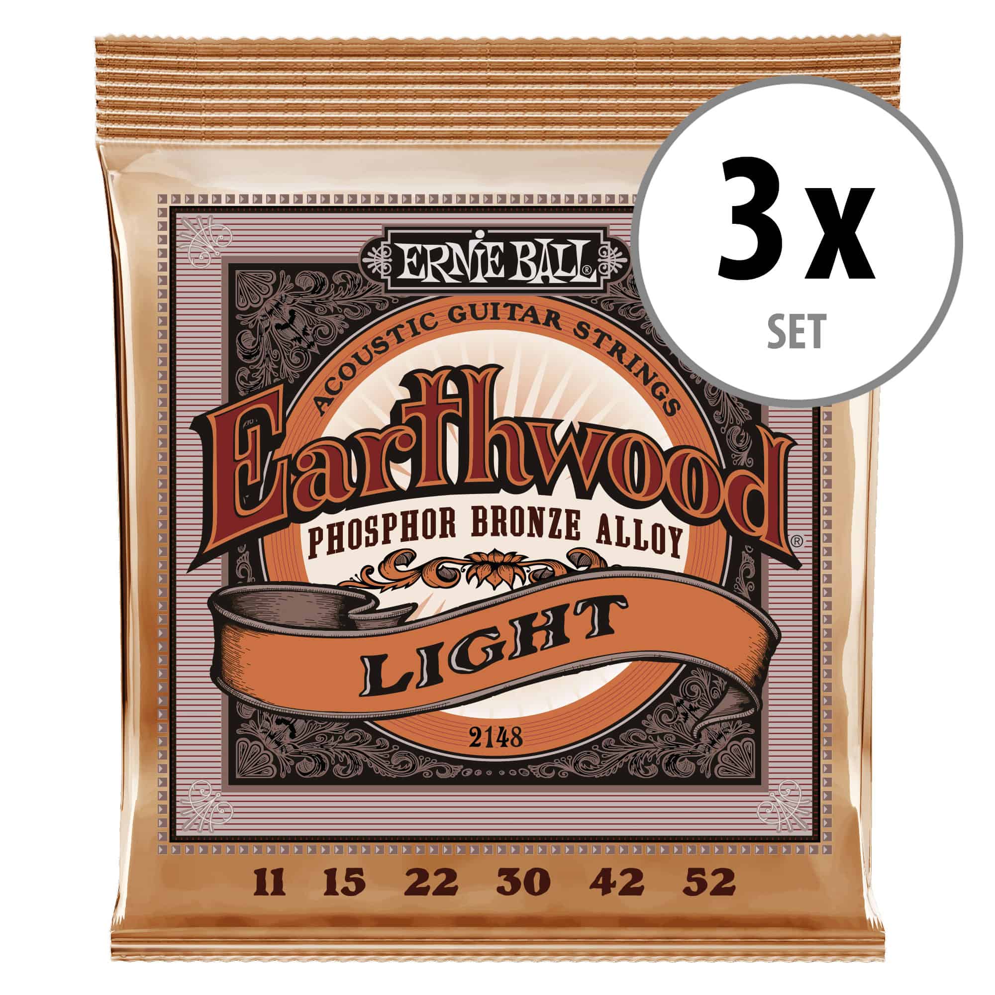 Ernie Ball 2148 Earthwood Phosphor Bronze Light 3x Set