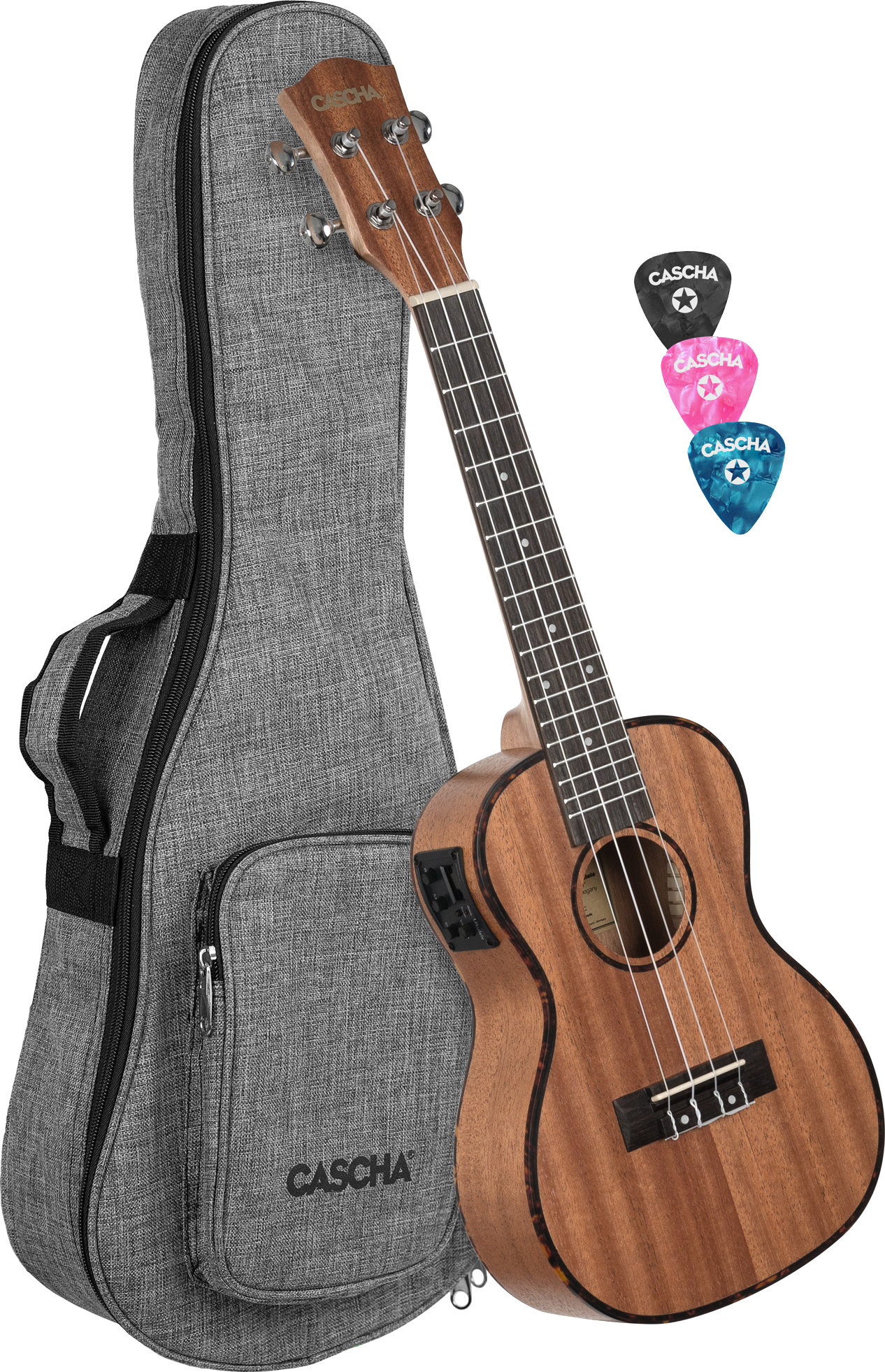 Cascha Premium Konzert Mahagoni Ukulele Set mit Tonabnehmer  - Retoure (Zustand: sehr gut)