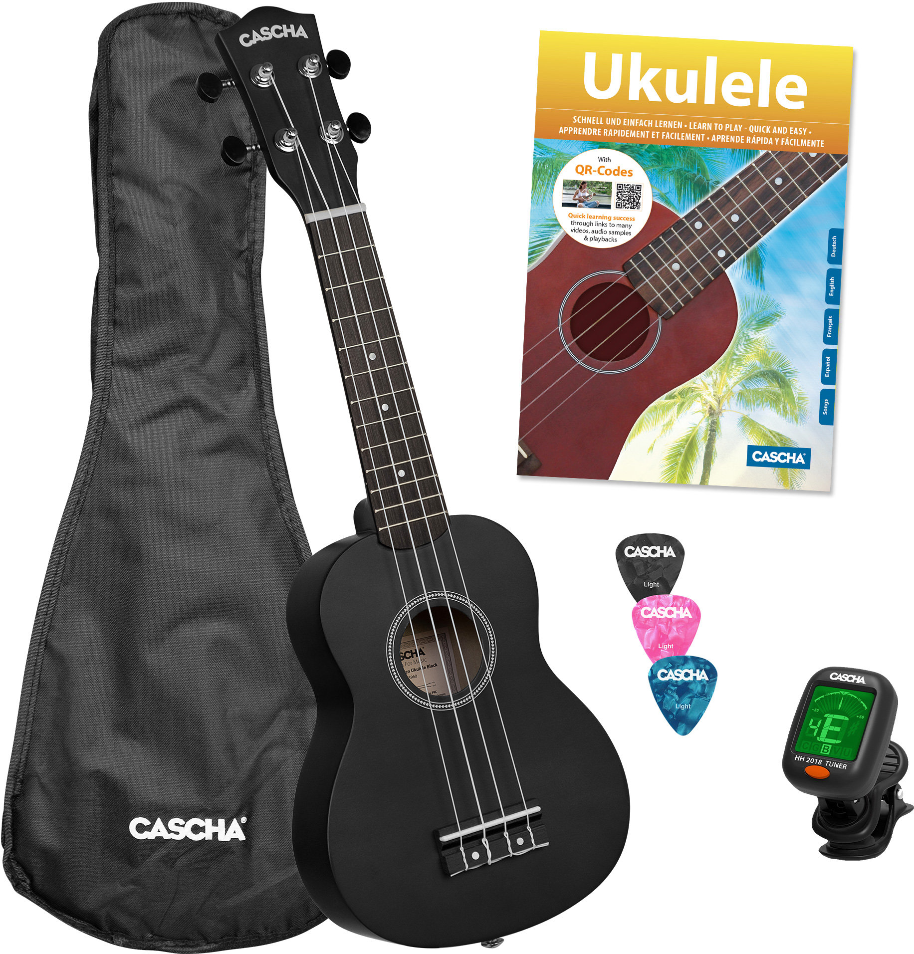 Cascha 3969 Sopran Ukulele Bundle Schwarz  - Retoure (Zustand: sehr gut)