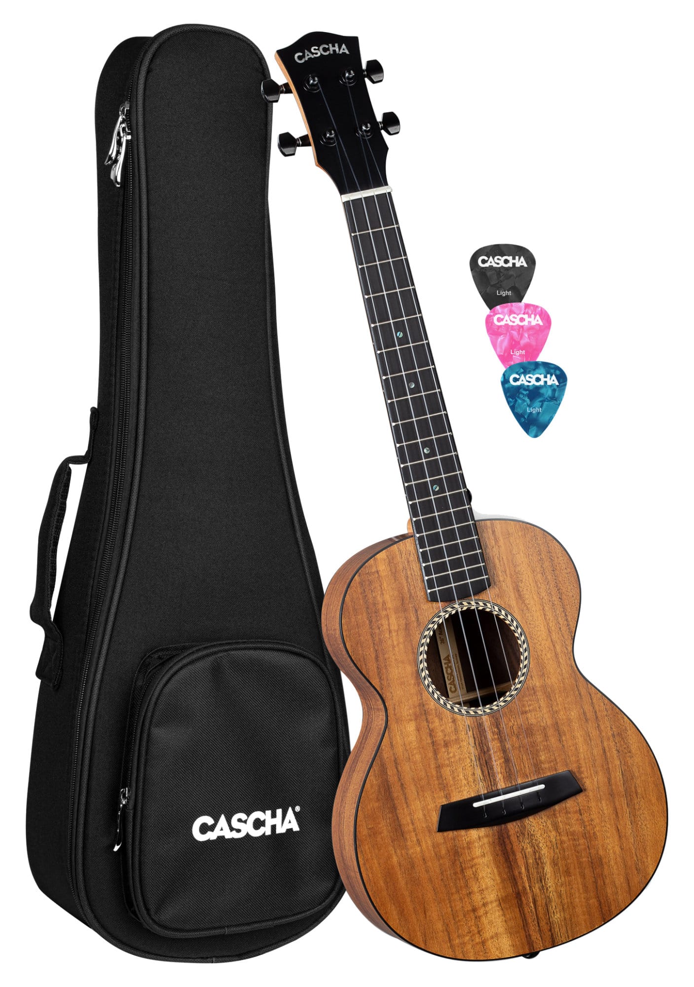 Cascha 2349 Solid Top Acacia Tenor Ukulele Bundle