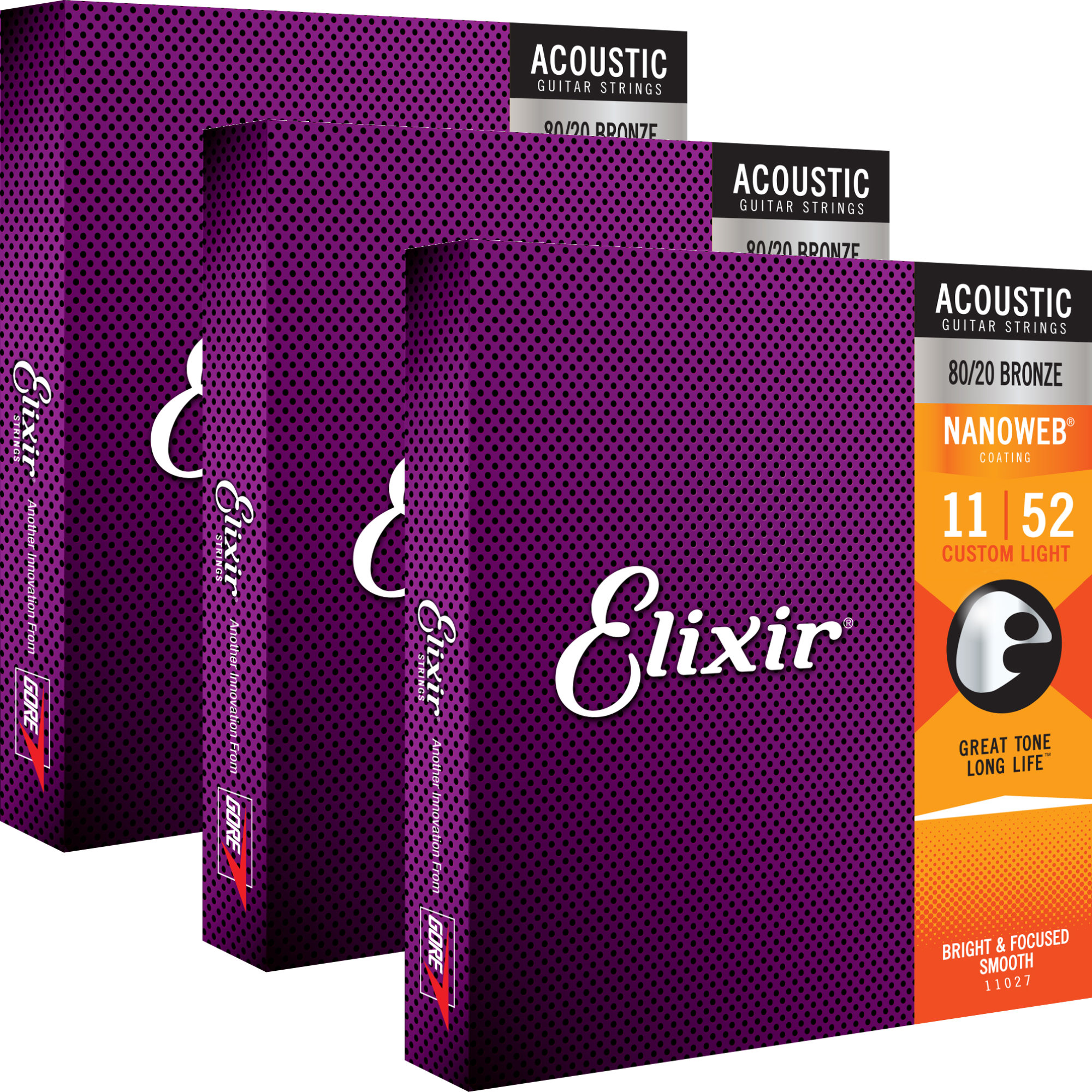 Elixir 11027 Akustik 80/20 Nanoweb Custom Light 3x Set