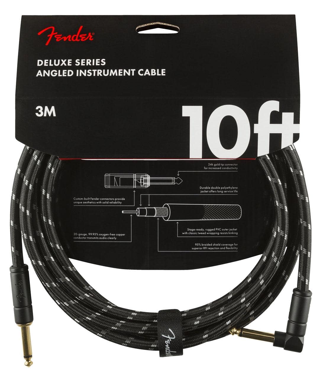 Fender Deluxe Series Cable Angled 3m Black Tweed