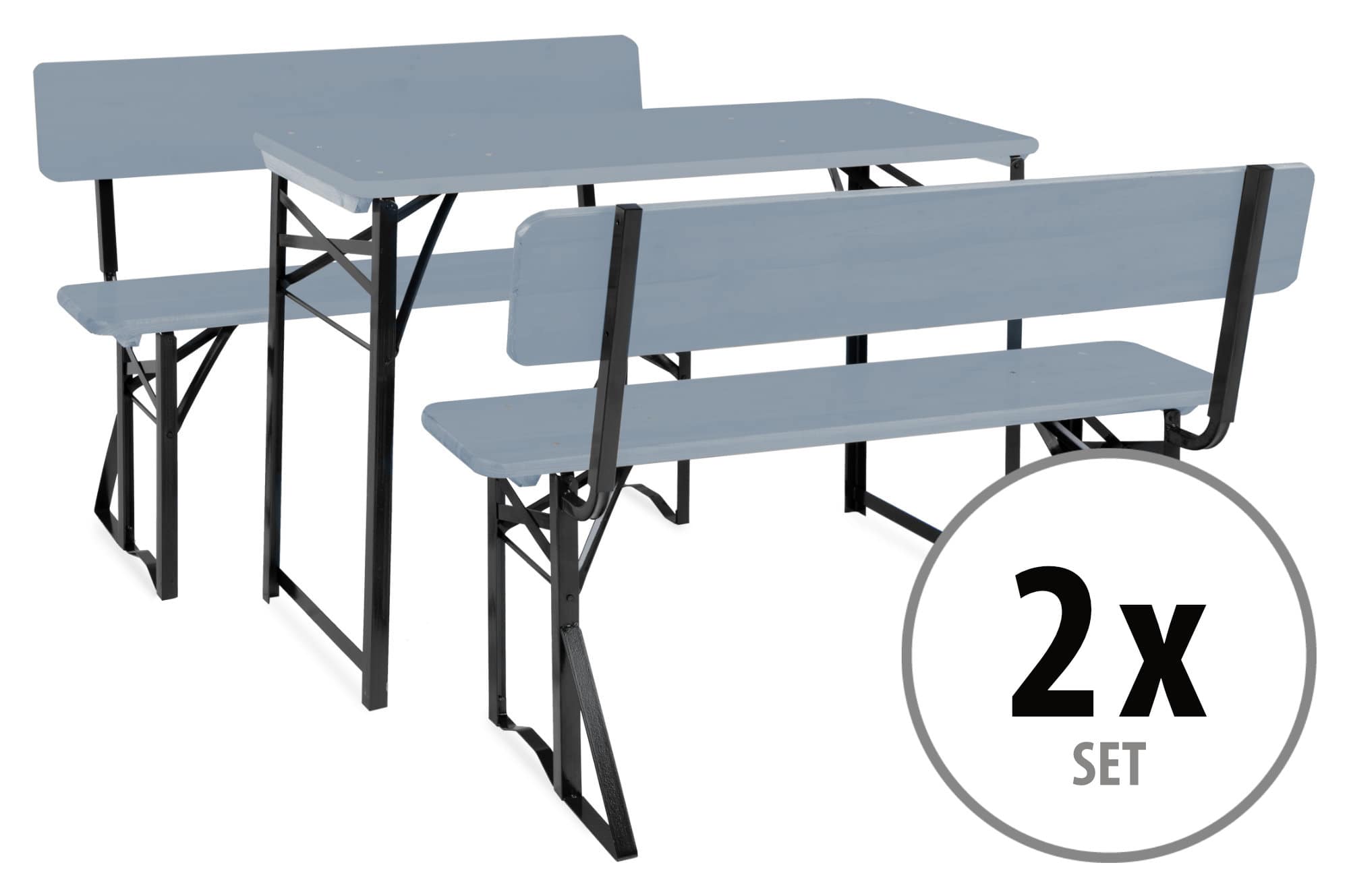 Stagecaptain BBDL-119 GY Hirschgarten Bierzeltgarnitur mit Lehne für Balkon 119 cm Grau 2x Set