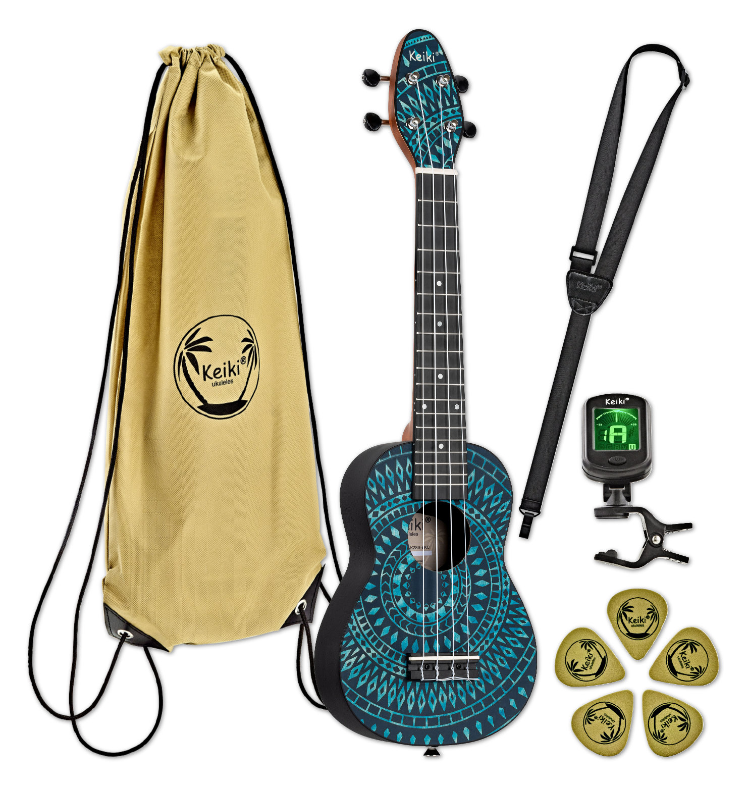 Ortega K2SS-BKC Keiki Superscale Ukulele Pack Blue Kaleidoscope