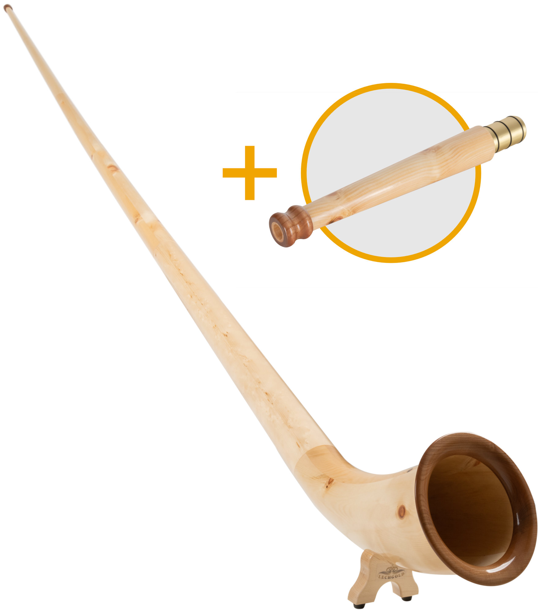 Lechgold Alphorn Zirbe F 360 cm 3-teilig Set inkl. Bb-Handrohr