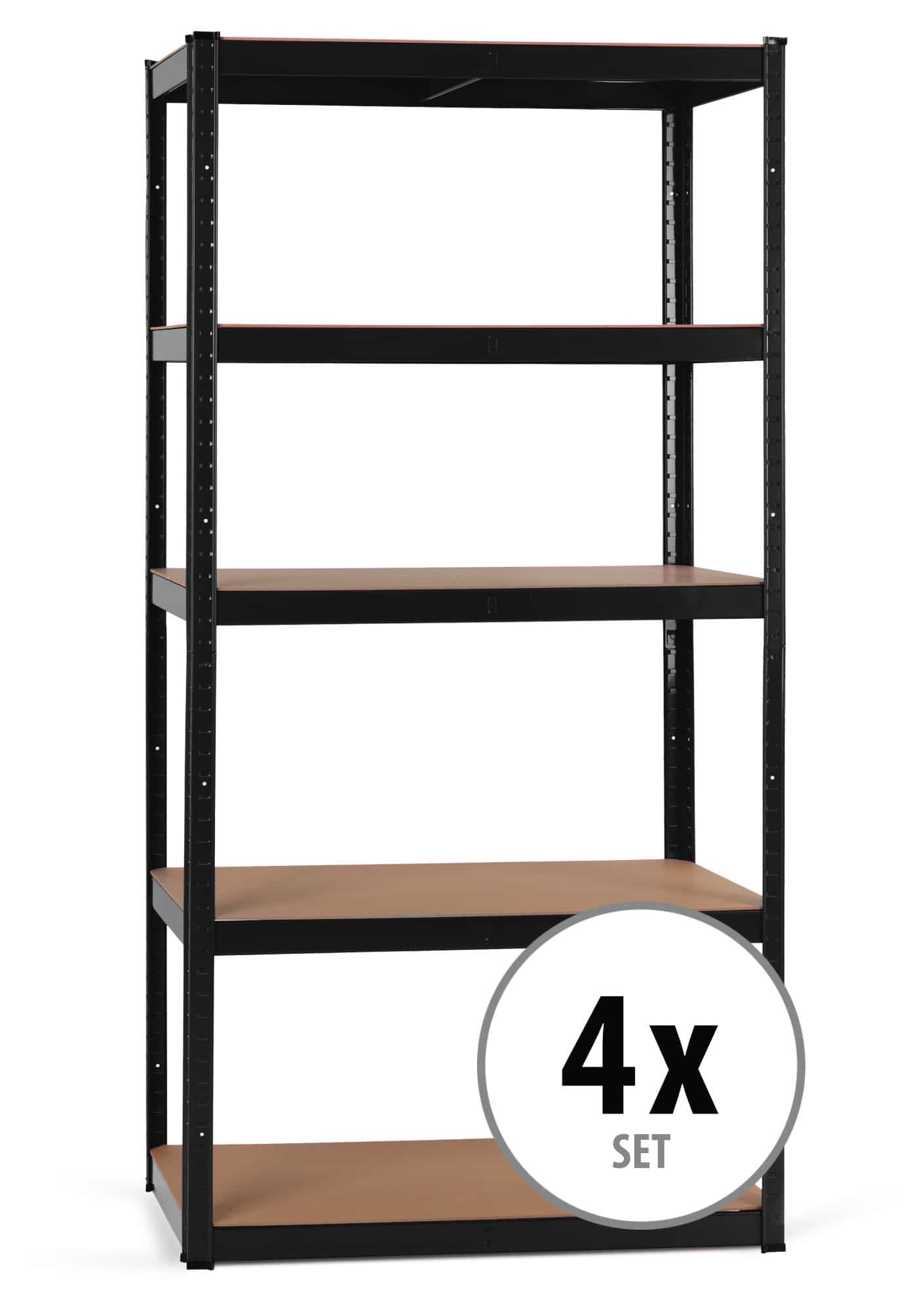 Stagecaptain Heavyrack Lagerregal Holzböden Schwarz, max. 875 kg 4x Set