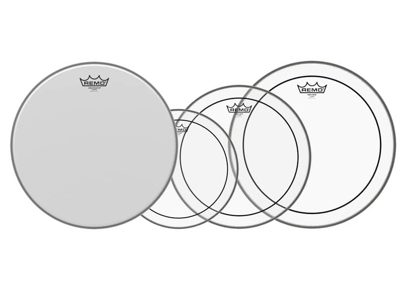 Remo 10" 12" 14" Pinstripe Clear Set PLUS 14" Ambassador Coated