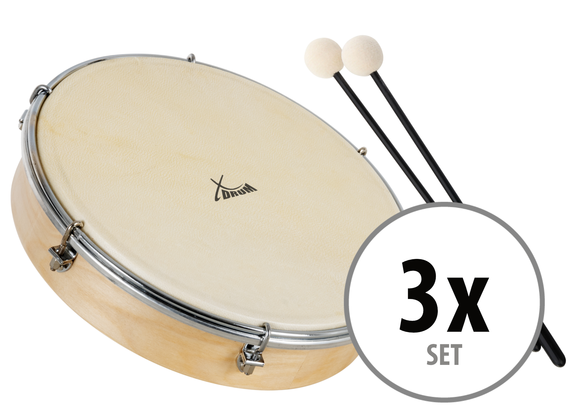 XDrum HTM-10S Handtrommel mit Schlägel 3x Set