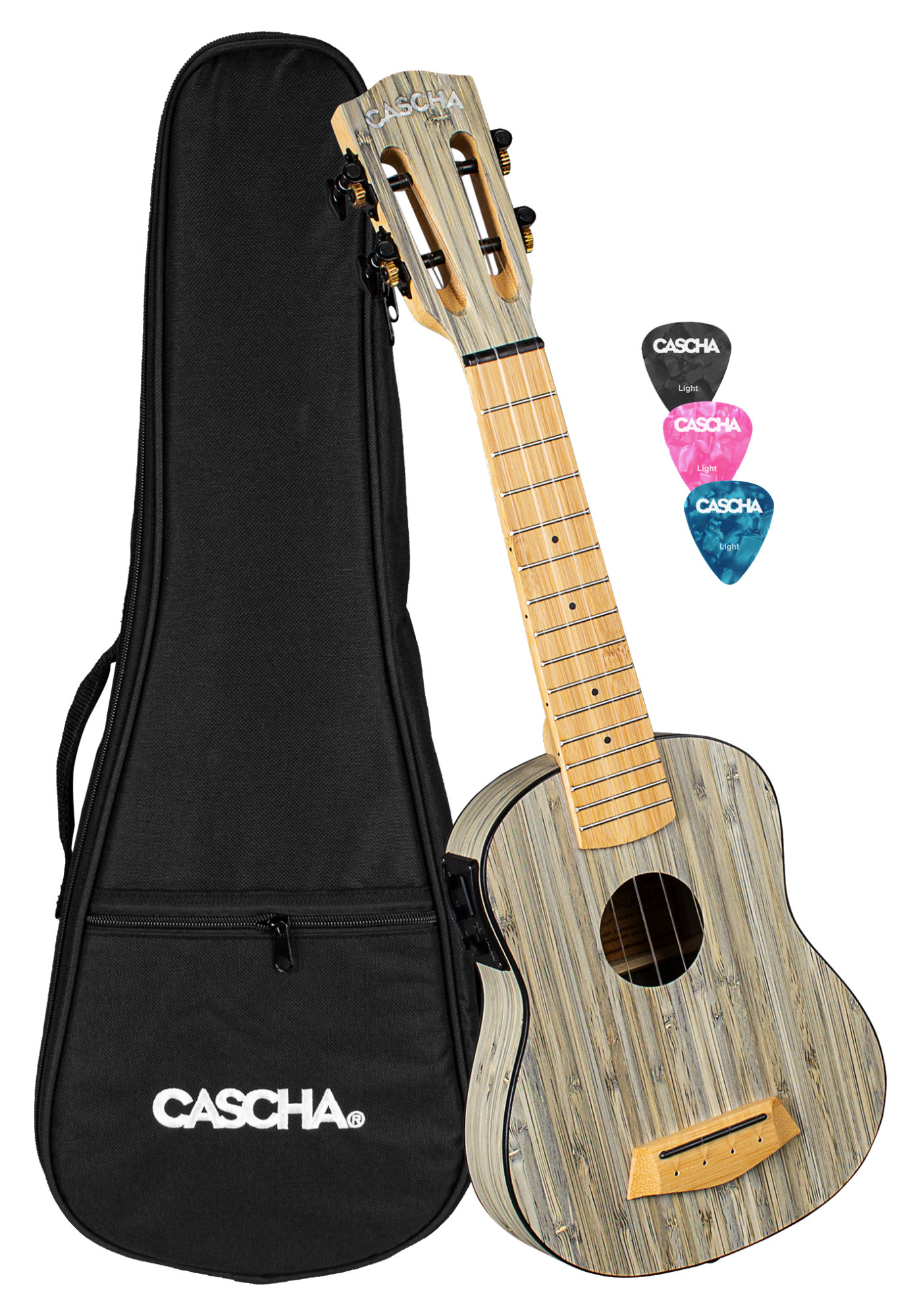 Cascha 2315E Sopran Ukulele Bamboo Graphit Bundle mit Tonabnehmer  - 1A Showroom Modell (Zustand: wie neu, in OVP)