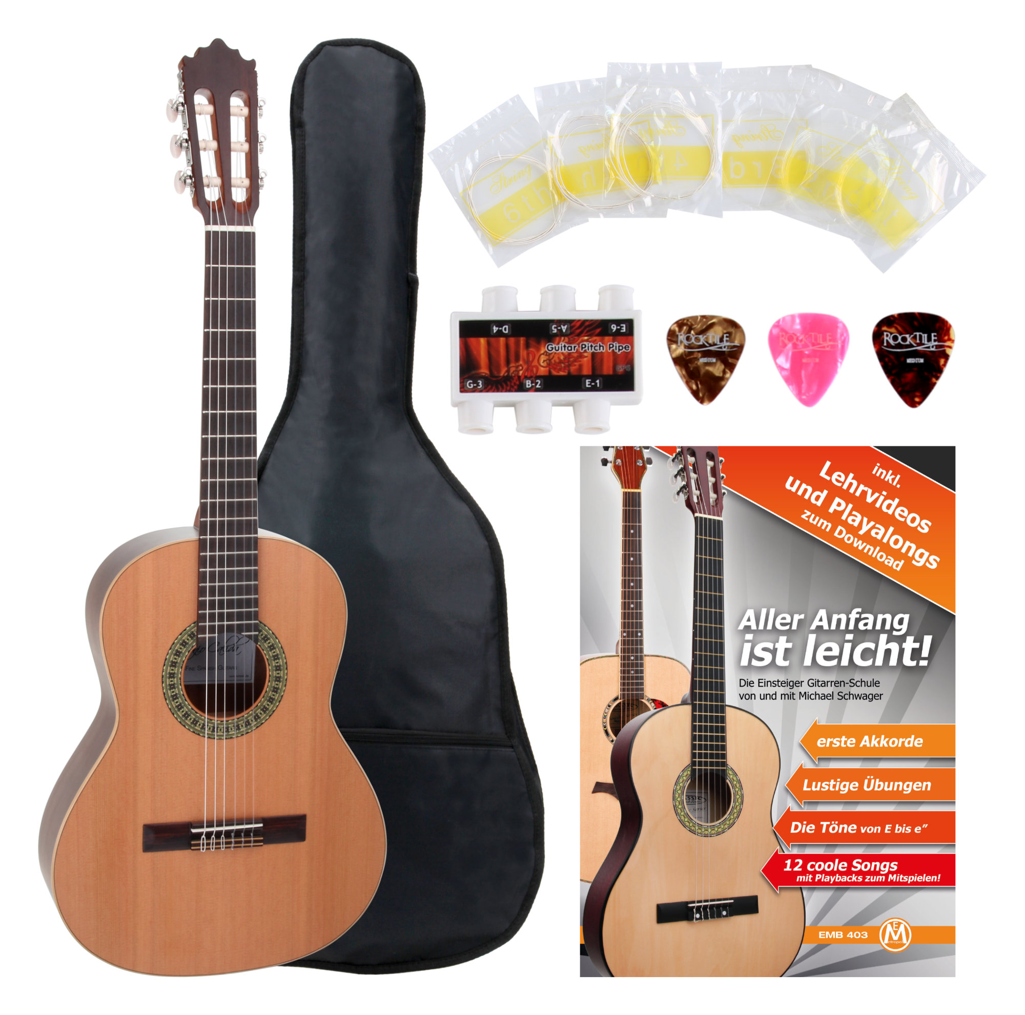 Set Accessoire Guitare Acoustique Folk Housse Etui Plectres Corde Accordeur  Pipe