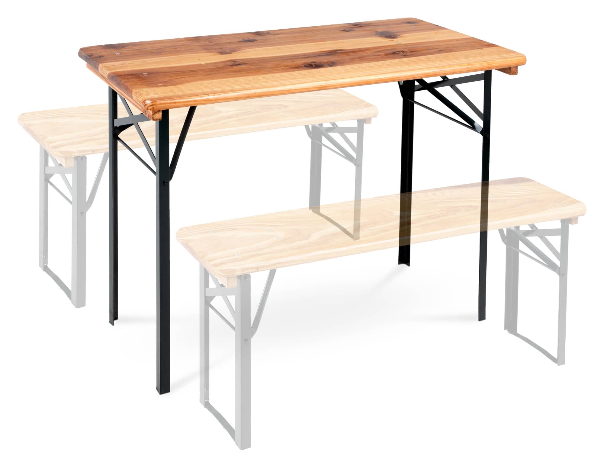 Set birreria, 2 panche e tavolo in legno naturale, 120x60 cm